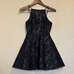 Trac Black Floral Lace Mini Dress